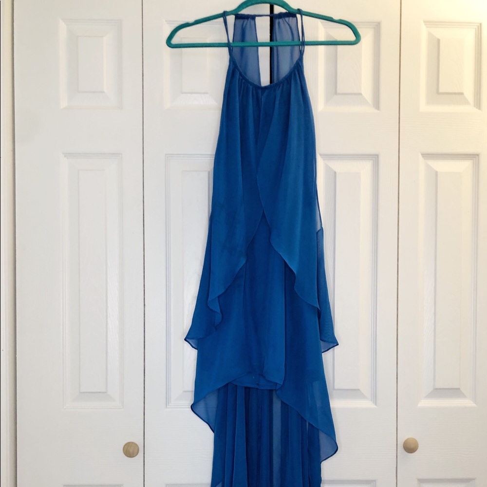 Prom Formal Dress - Cachè Navy Blue - High Low